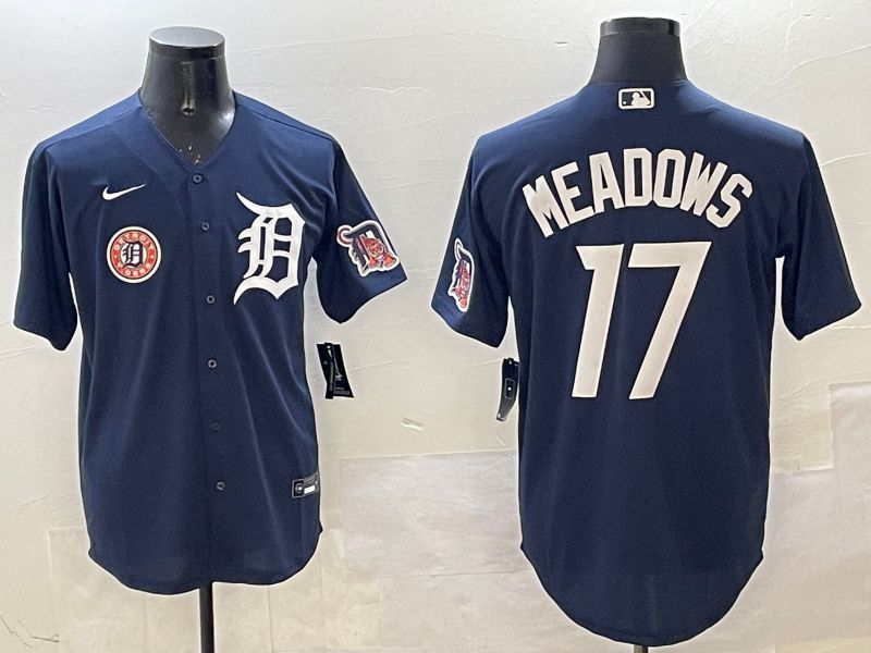 Men Detroit Tigers #17 Meadows Drak Blue Game 2025 Nike MLB Jersey style 1